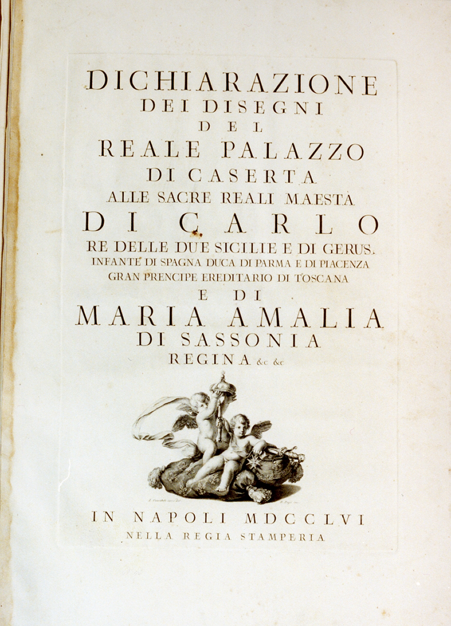 putti alati con gli attributi della monarchia borbonica (stampa) di Vanvitelli Luigi, Pozzi Rocco (sec. XVIII)
