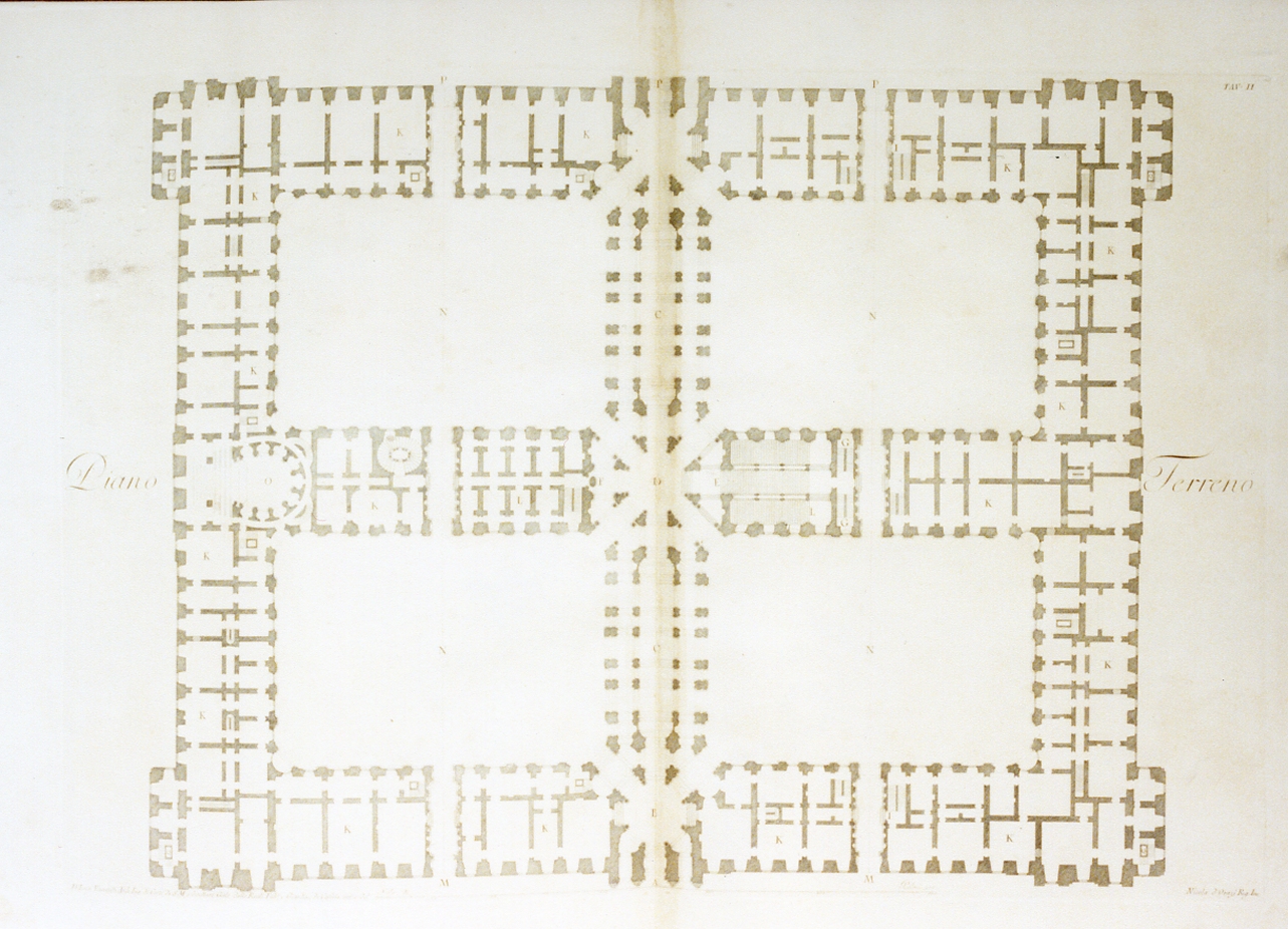 pianta del piano terreno del palazzo reale a caserta (stampa) di Vanvitelli Luigi (sec. XVIII)