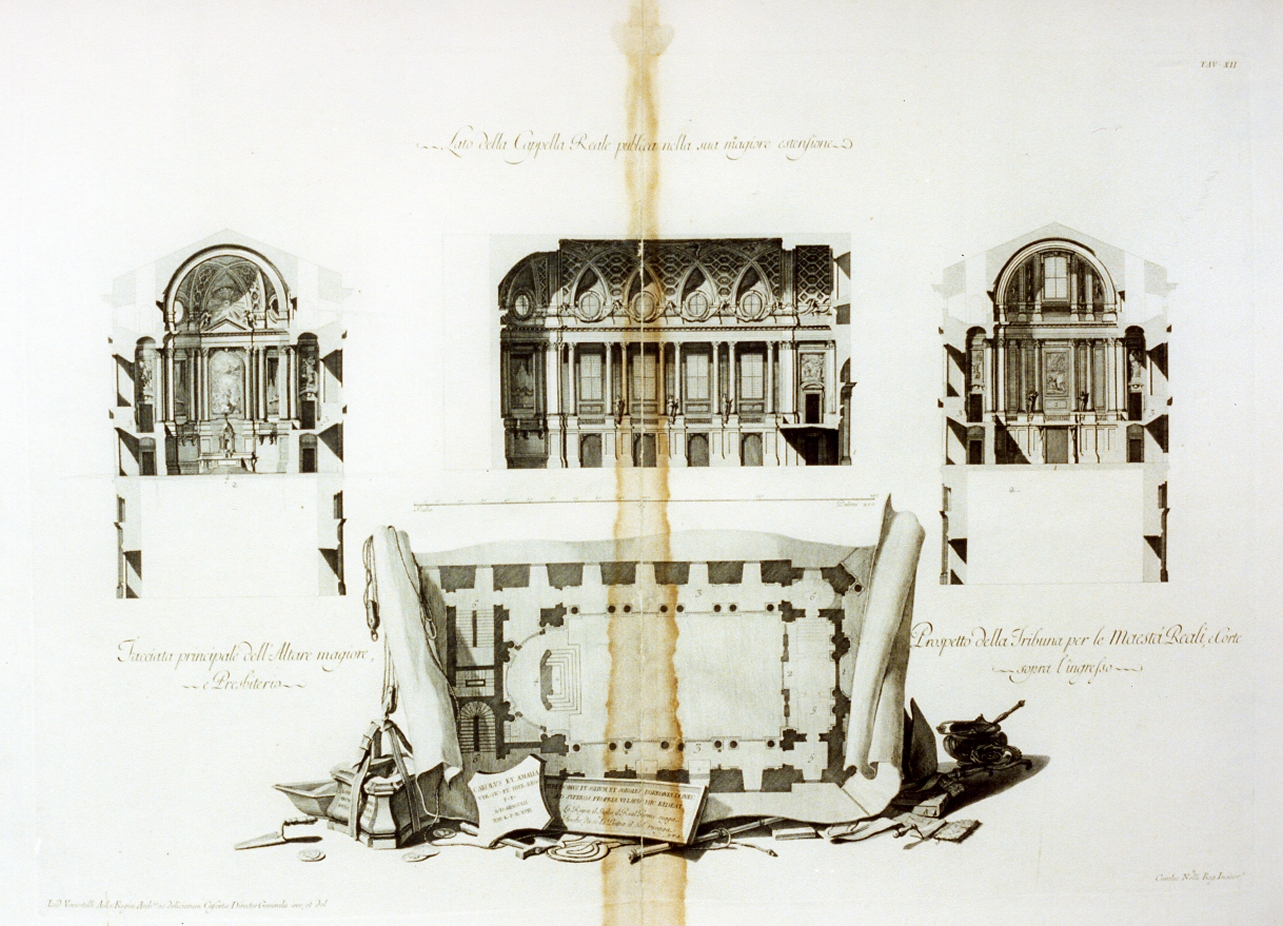 sezione e pianta della cappella del palazzo reale di Caserta (stampa) di Nolli Carlo, Vanvitelli Luigi (sec. XVIII)