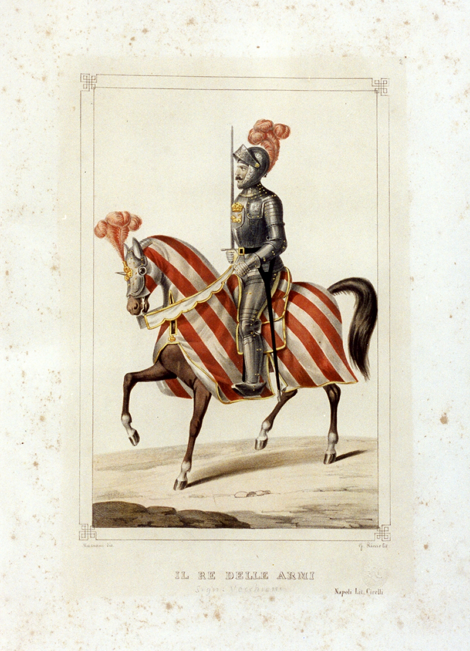 personaggio del torneo di Caserta nel carnevale del 1846 (stampa a colori) di Mariani Gregorio (sec. XIX)