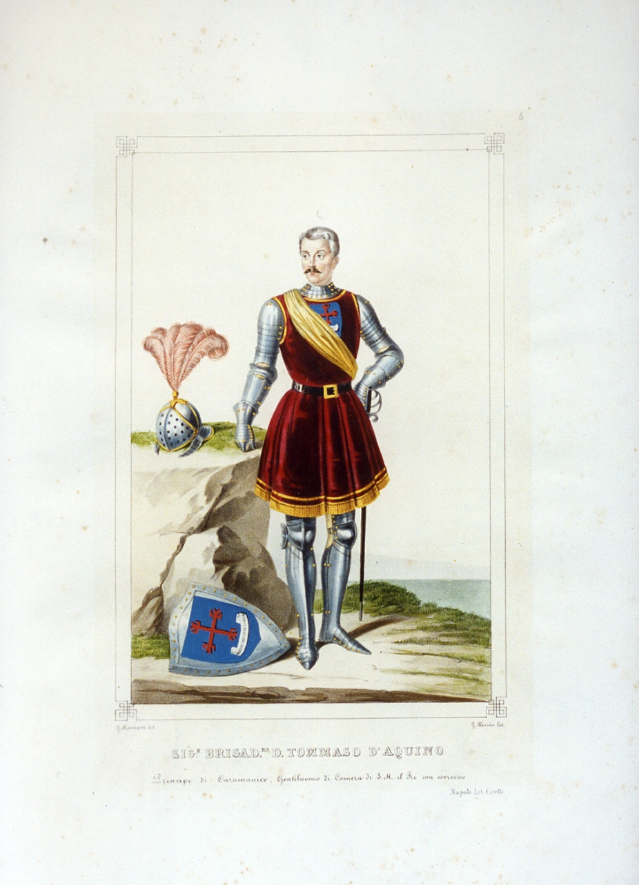 personaggio del torneo di Caserta nel carnevale del 1846 (stampa a colori) di Mariani Gregorio (sec. XIX)