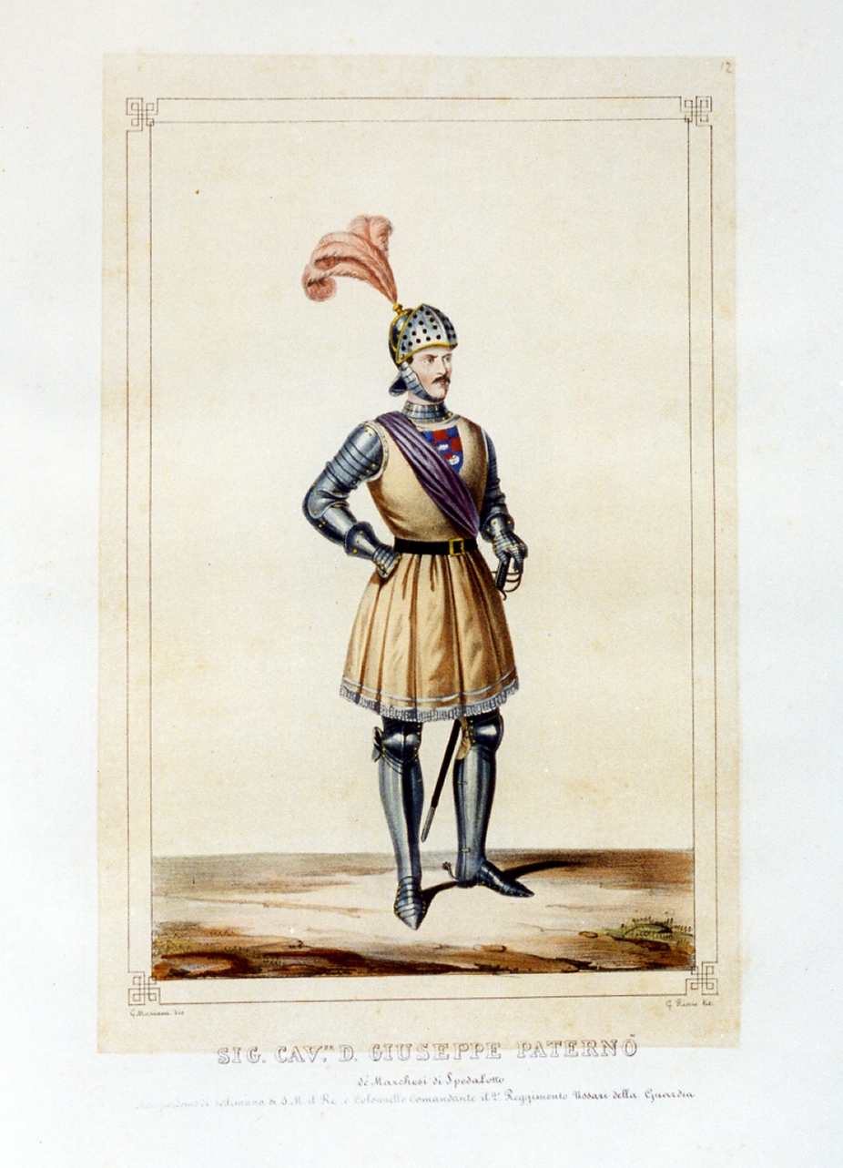 personaggio del torneo di Caserta nel carnevale del 1846 (stampa a colori) di Mariani Gregorio (sec. XIX)