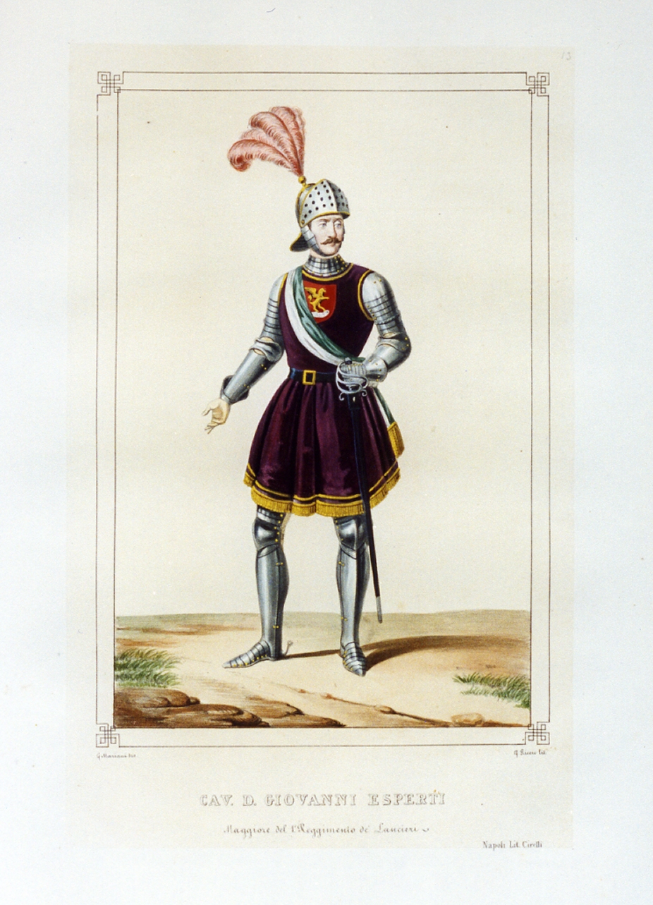 personaggio del torneo di Caserta nel carnevale del 1846 (stampa a colori) di Mariani Gregorio (sec. XIX)