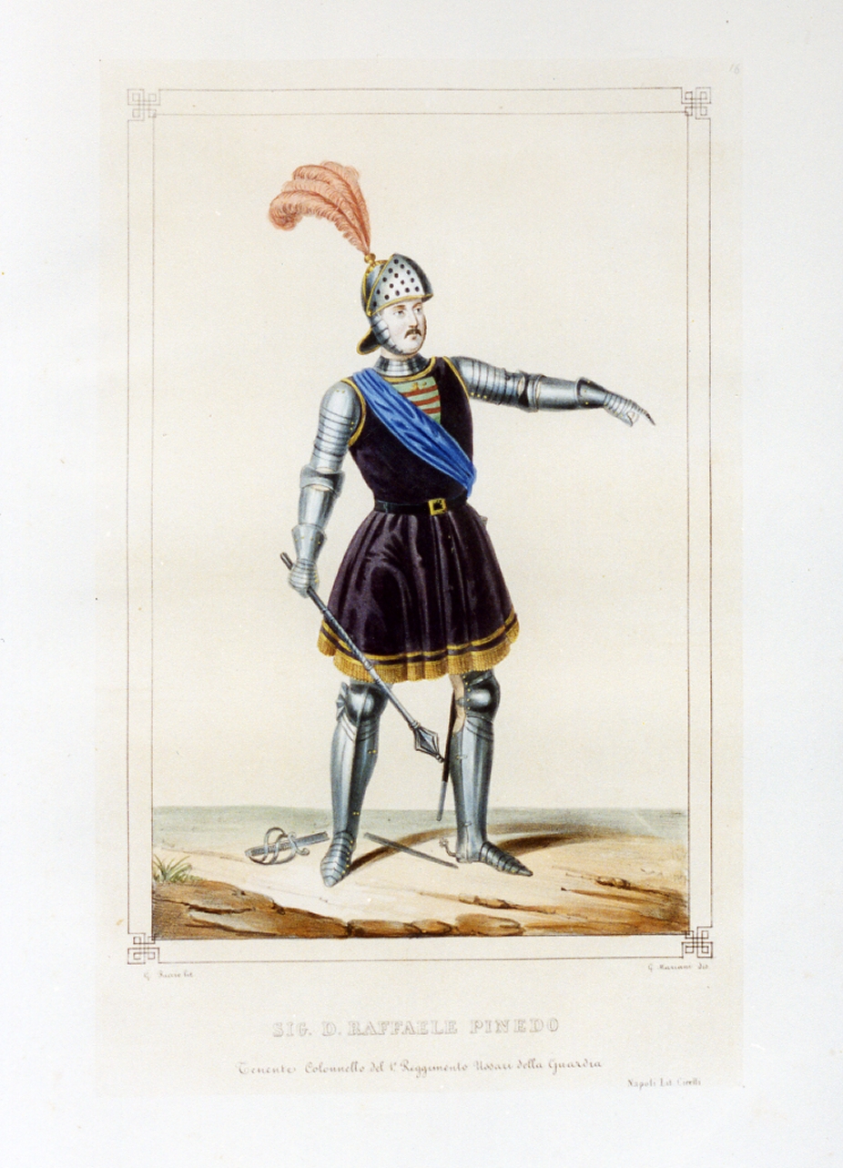 personaggio del torneo di Caserta nel carnevale del 1846 (stampa a colori) di Mariani Gregorio (sec. XIX)