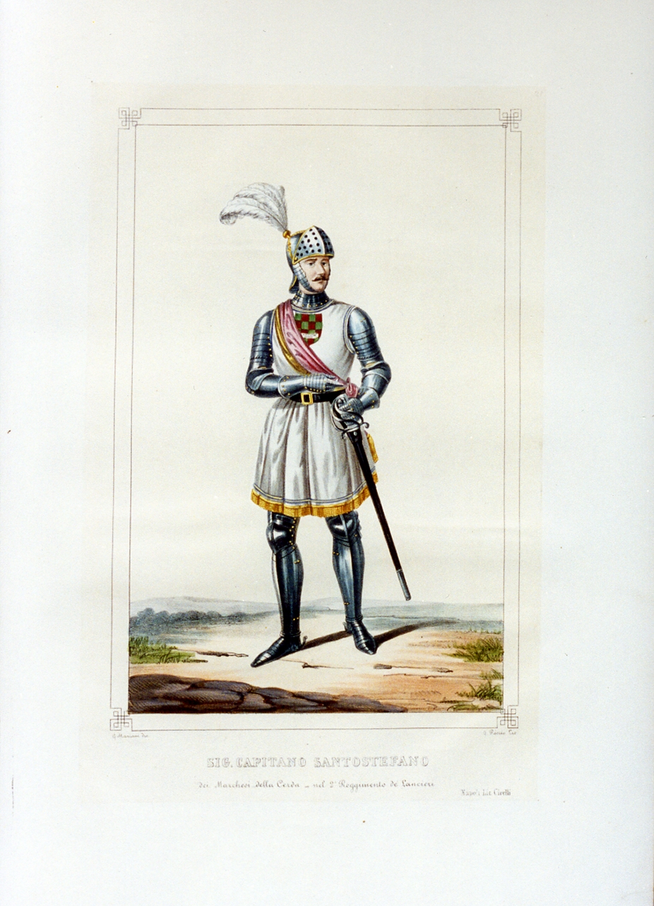 personaggio del torneo di Caserta nel carnevale del 1846 (stampa a colori) di Mariani Gregorio (sec. XIX)
