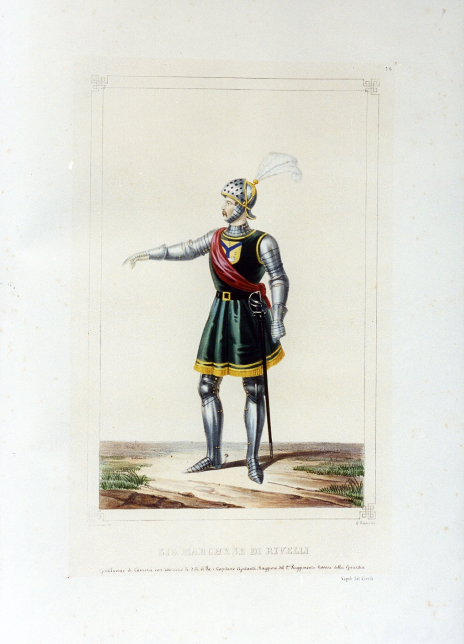 personaggio del torneo di Caserta nel carnevale del 1846 (stampa a colori) di Mariani Gregorio (sec. XIX)