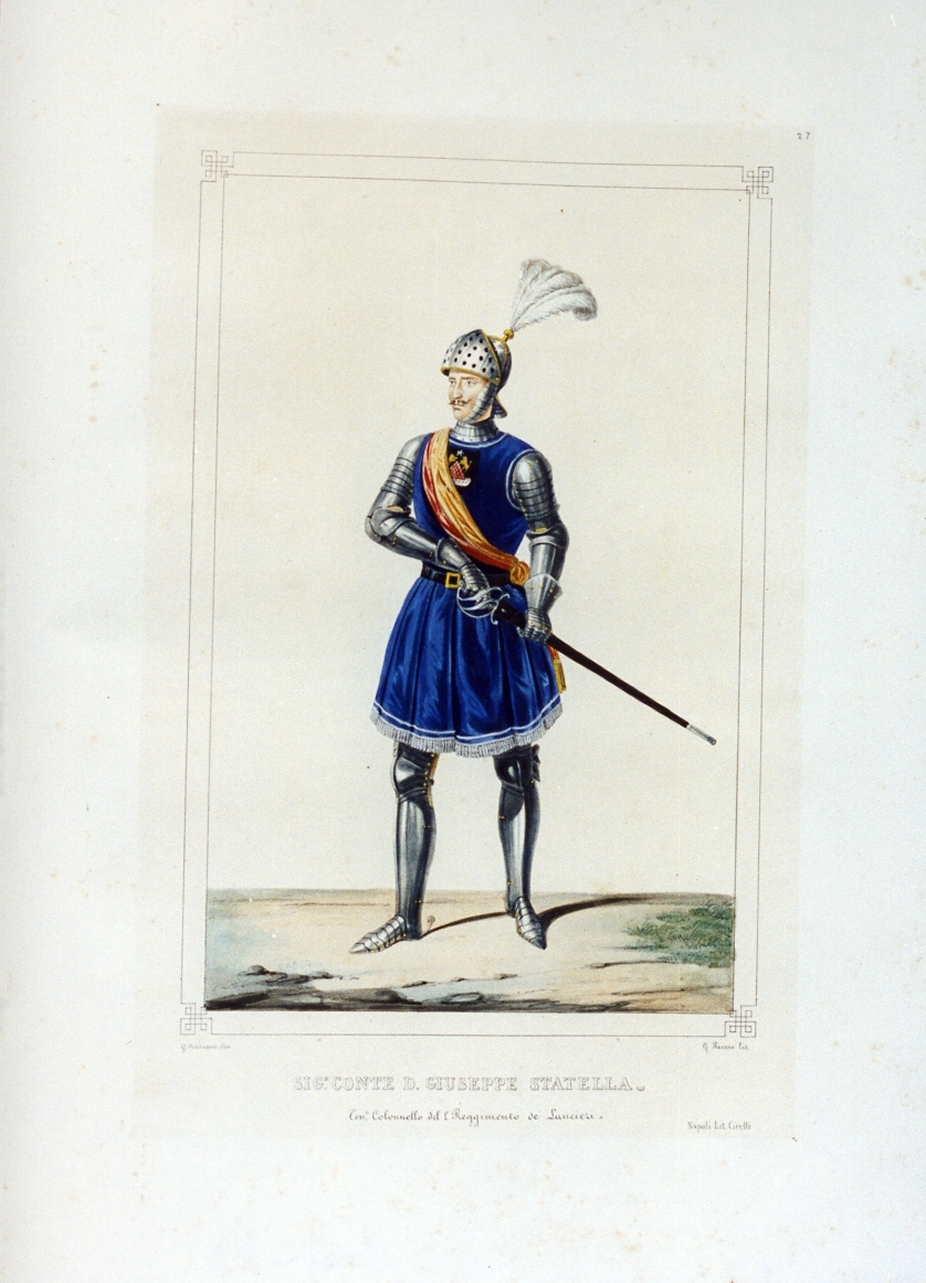 personaggio del torneo di Caserta nel carnevale del 1846 (stampa a colori) di Mariani Gregorio (sec. XIX)