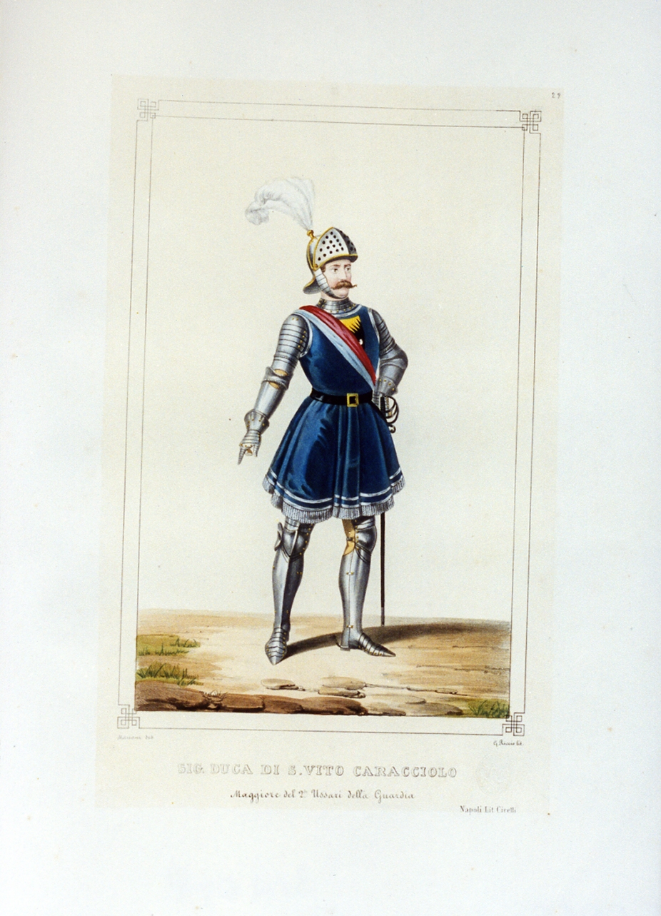 personaggio del torneo di Caserta nel carnevale del 1846 (stampa a colori) di Mariani Gregorio (sec. XIX)