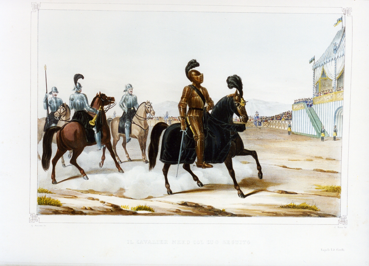 personaggio del torneo di Caserta nel carnevale del 1846 (stampa a colori) di Mariani Gregorio (sec. XIX)