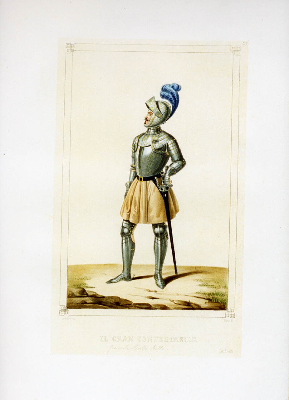 personaggio del torneo di Caserta nel carnevale del 1846 (stampa a colori) di Mariani Gregorio (sec. XIX)