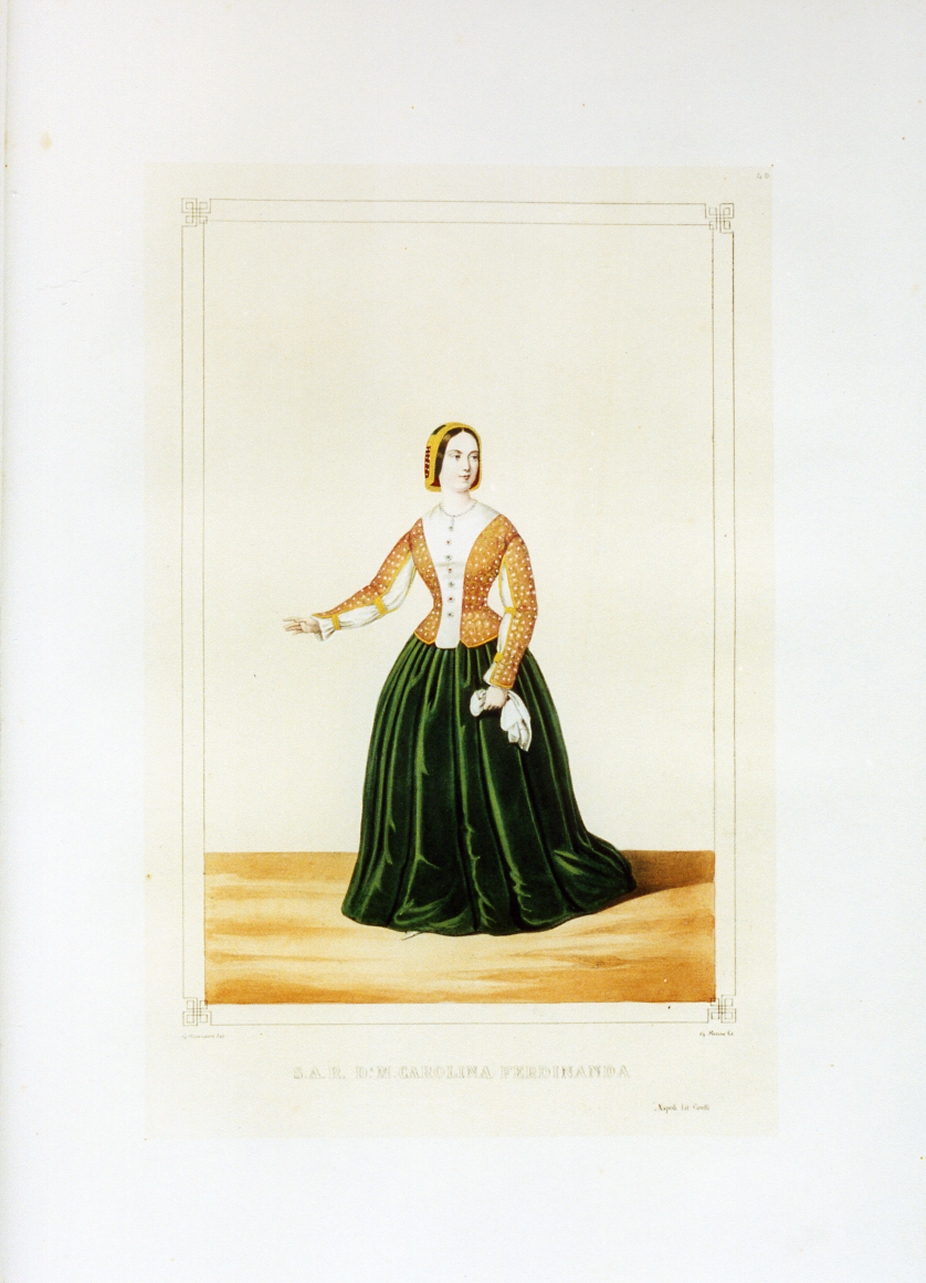 personaggio del torneo di Caserta nel carnevale del 1846 (stampa a colori) di Mariani Gregorio (sec. XIX)