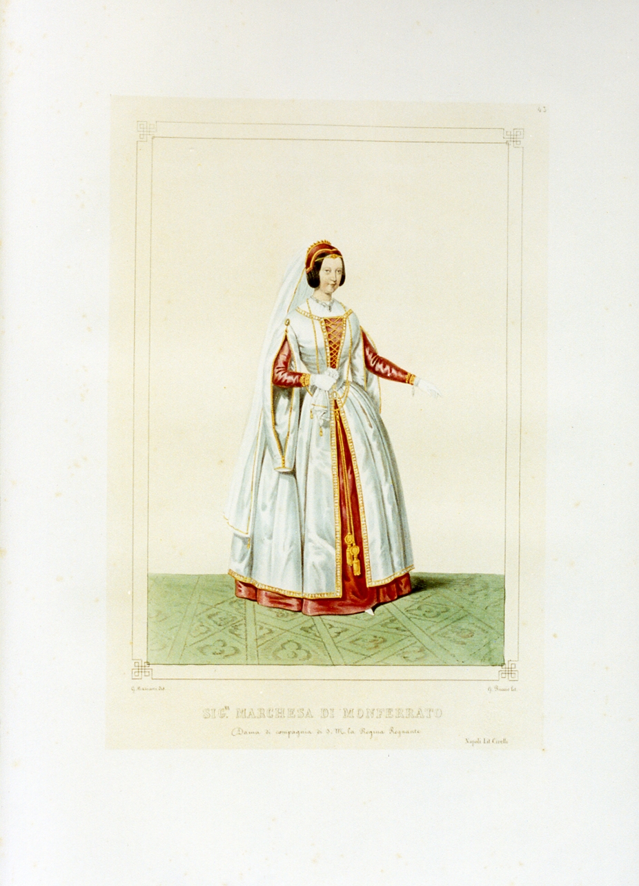 personaggio del torneo di Caserta nel carnevale del 1846 (stampa a colori) di Mariani Gregorio (sec. XIX)