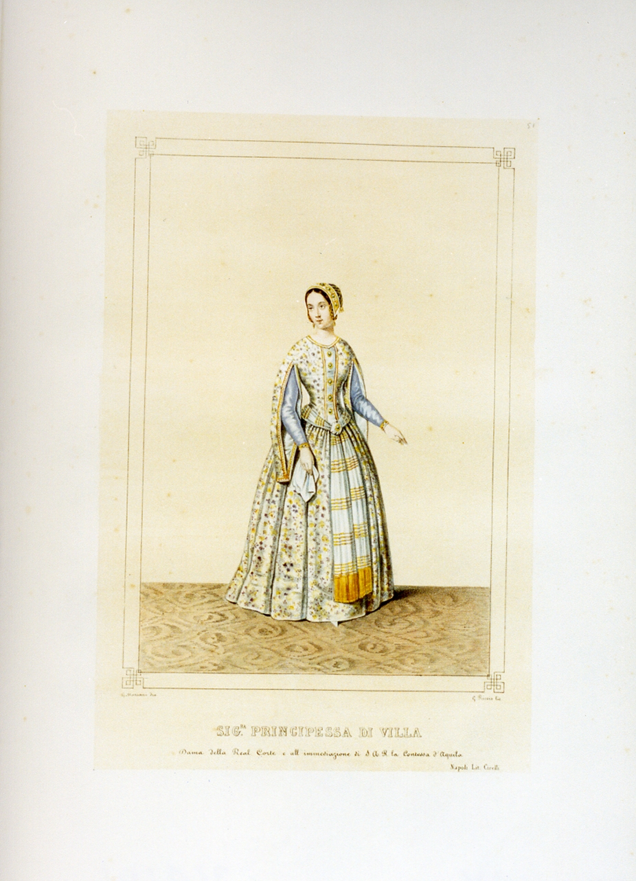 personaggio del torneo di Caserta nel carnevale del 1846 (stampa a colori) di Mariani Gregorio (sec. XIX)