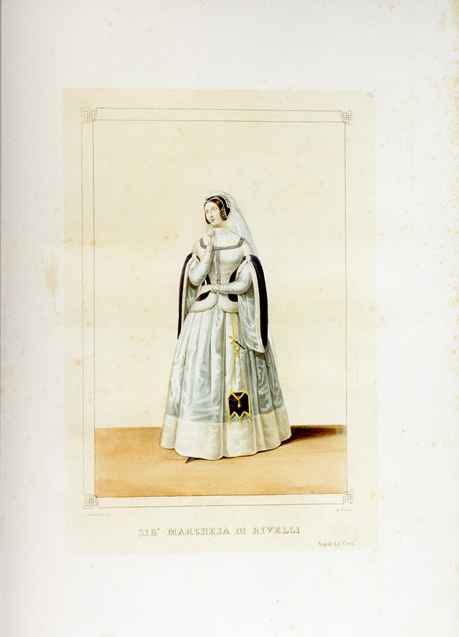 personaggio del torneo di Caserta nel carnevale del 1846 (stampa a colori) di Mariani Gregorio (sec. XIX)