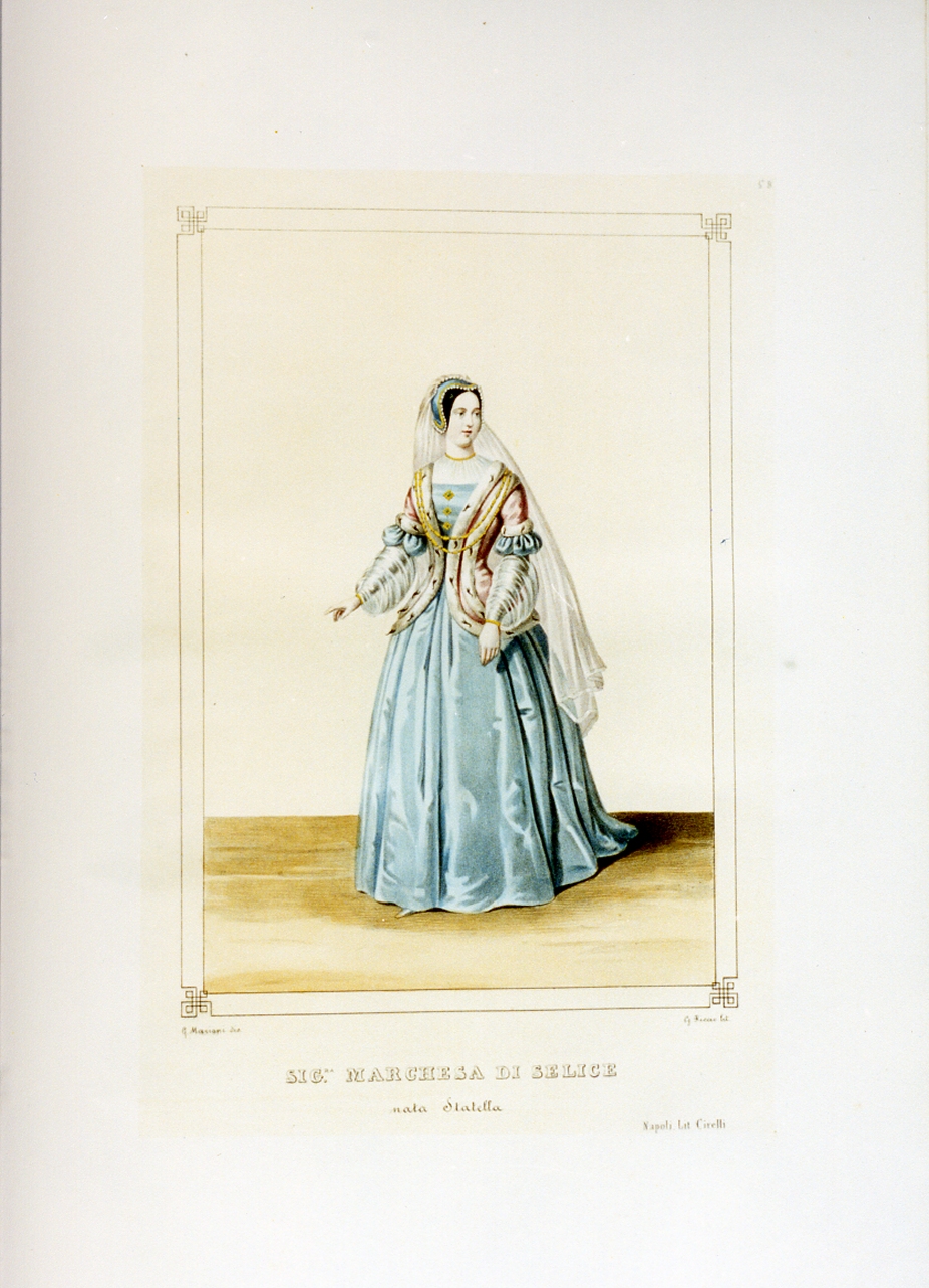personaggio del torneo di Caserta nel carnevale del 1846 (stampa a colori) di Mariani Gregorio (sec. XIX)