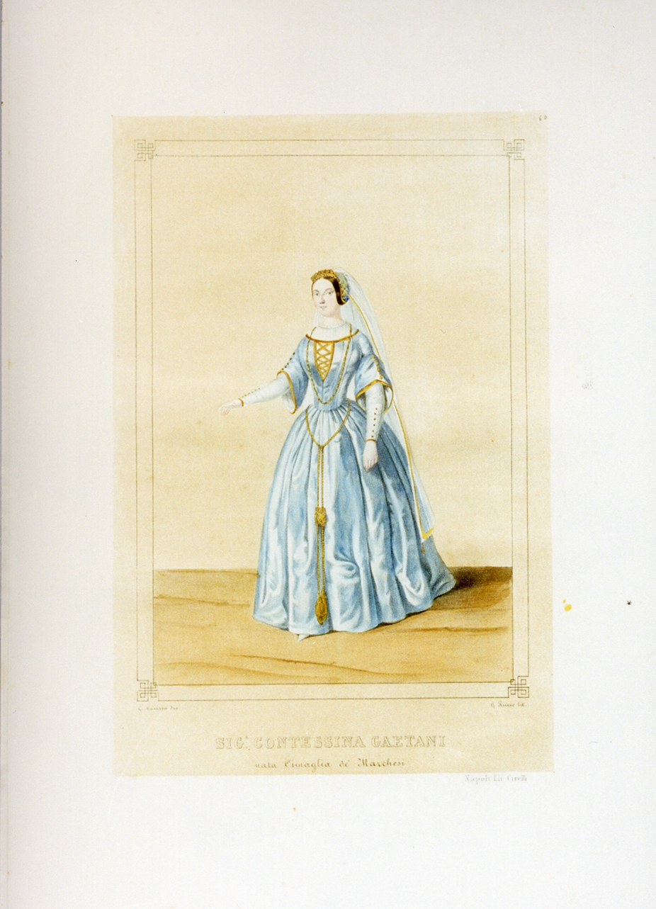 personaggio del torneo di Caserta nel carnevale del 1846 (stampa a colori) di Mariani Gregorio (sec. XIX)