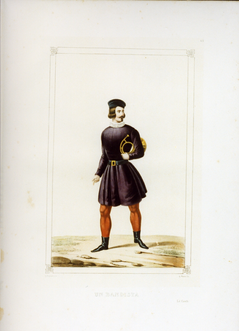 personaggio del torneo di Caserta nel carnevale del 1846 (stampa a colori) di Mariani Gregorio (sec. XIX)