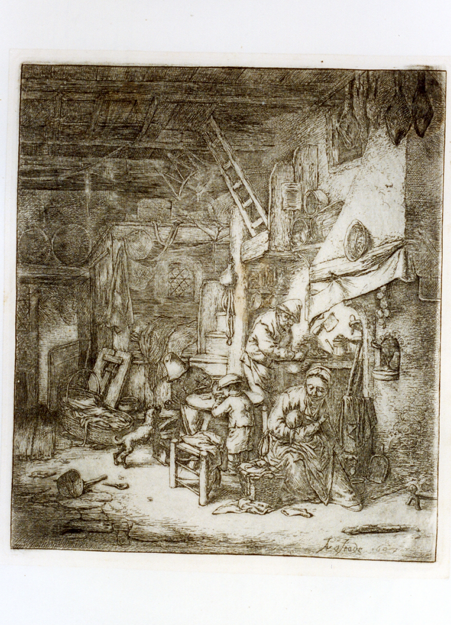 interno di casa contadina con figure (stampa tagliata) di Van Ostade Adriaen (sec. XVII)