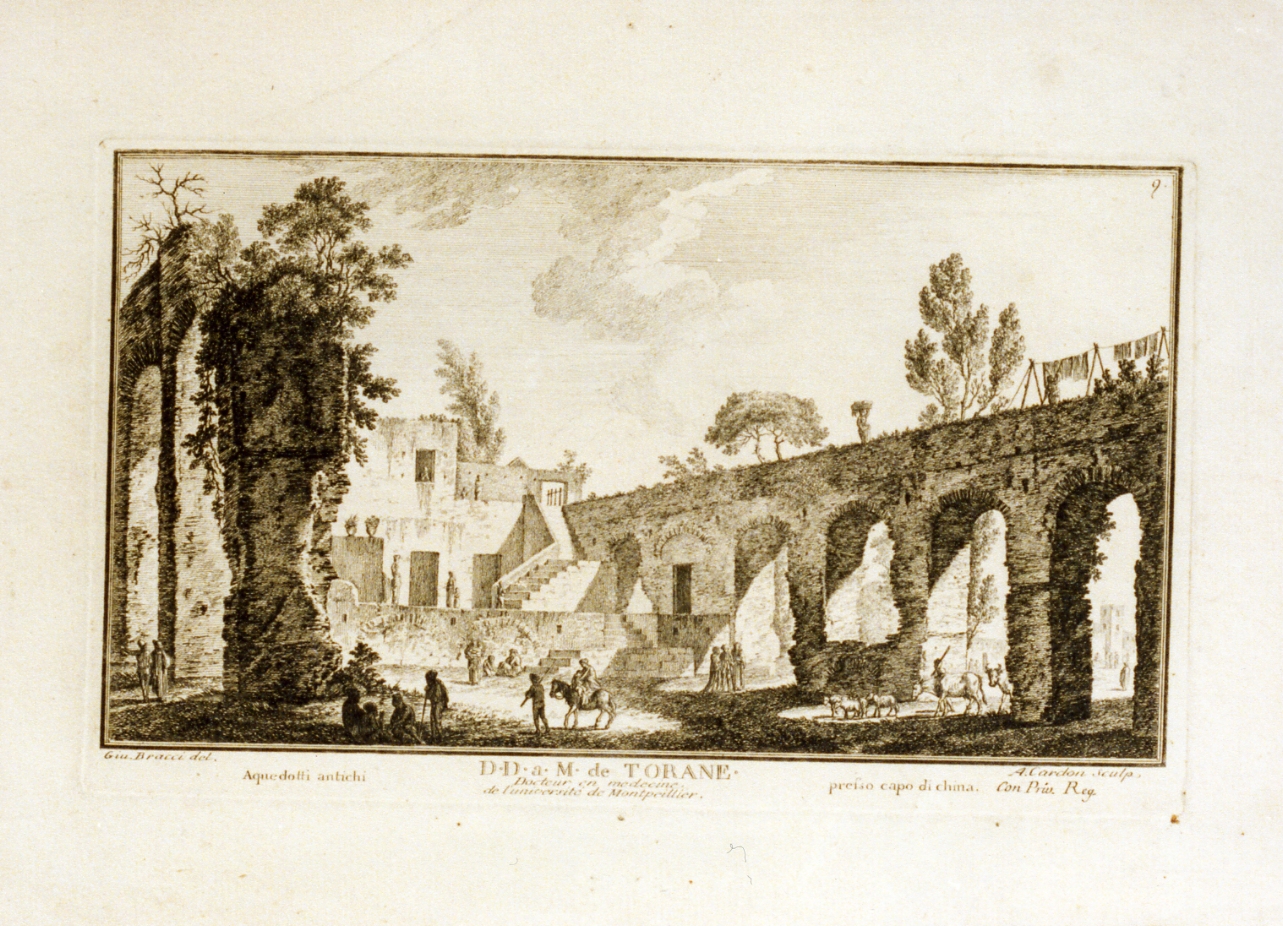 acquedotto antico presso capodichino (stampa) di Cardon Antoine (secc. XVIII/ XIX)