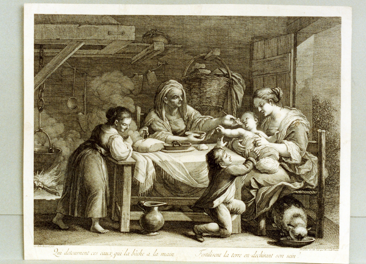 interno con figure (stampa) di Del Colle Pellegrino, Mingardi Giovan Battista (secc. XVIII/ XIX)