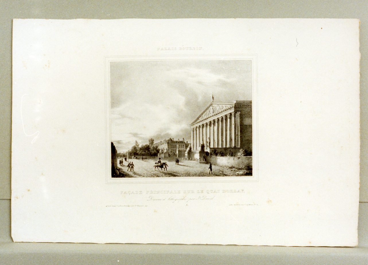 paesaggio con architetture (stampa) di David Jules (sec. XIX)