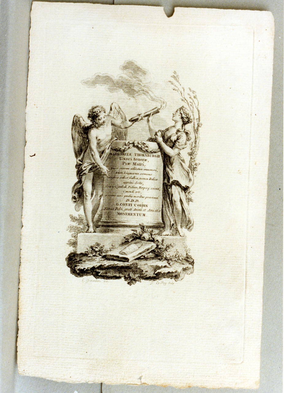 tomba di Margherita Thornburgh (stampa tagliata) di Gravelot Hubert Francois (sec. XVIII)