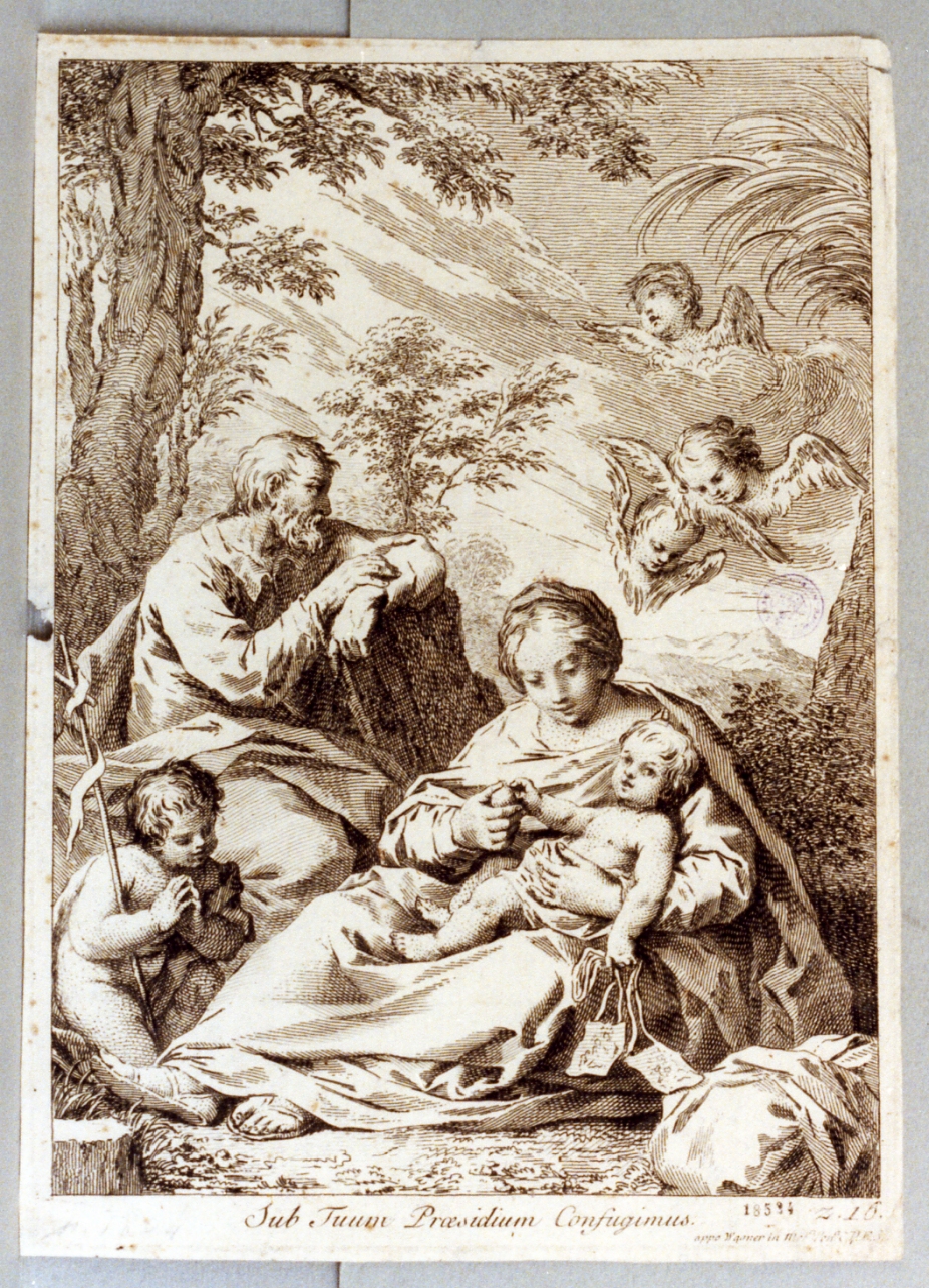 Sacra Famiglia con San Giovanni Battista bambino (stampa tagliata) - ambito tedesco (sec. XVIII)