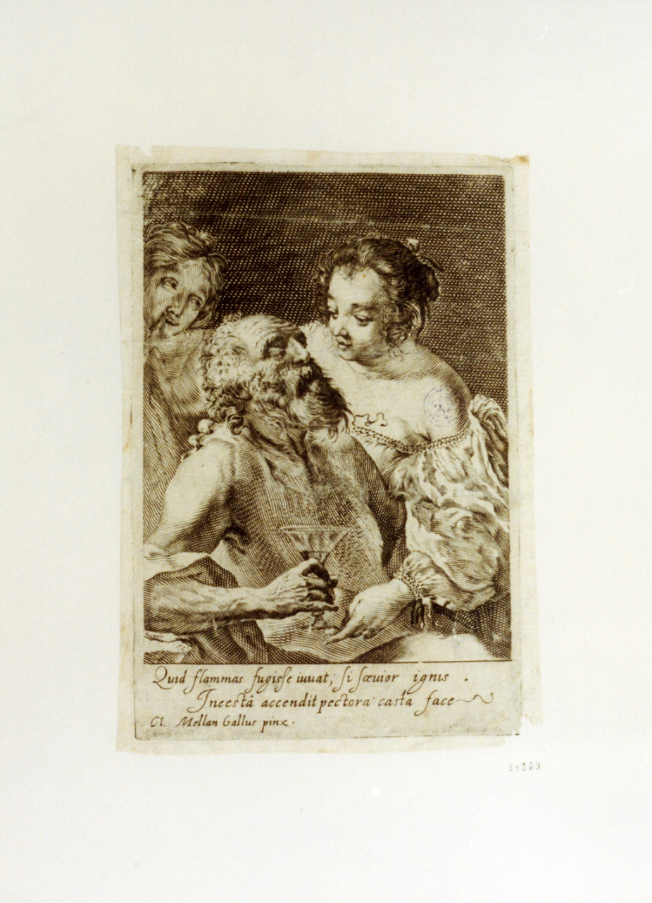 lot e le figlie (stampa tagliata) di Mellan Claude (sec. XVII)