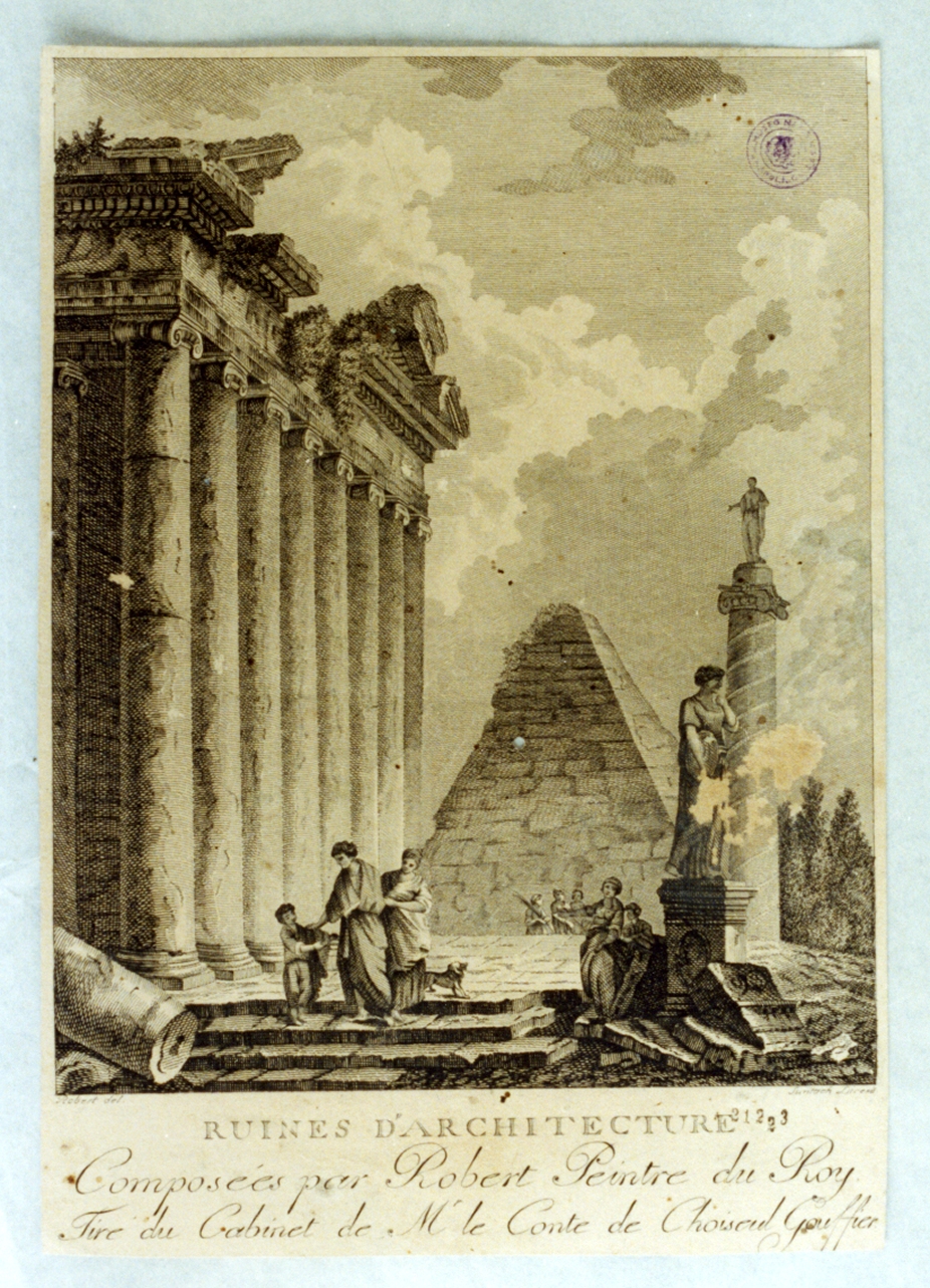 paesaggio con rovine (stampa) - ambito tedesco (secc. XVIII/ XIX)