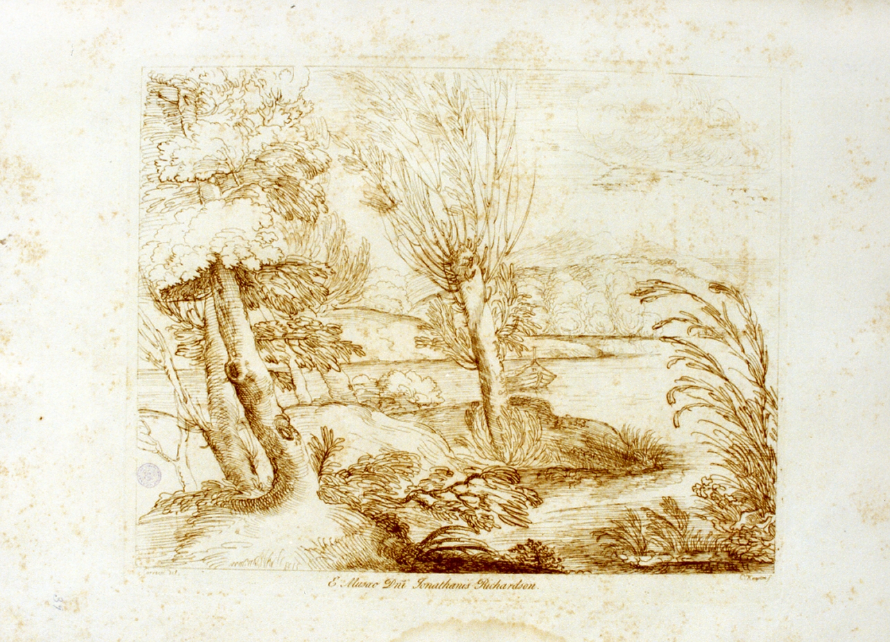 paesaggio fluviale (stampa a colori) di Knapton Charles (sec. XVIII)