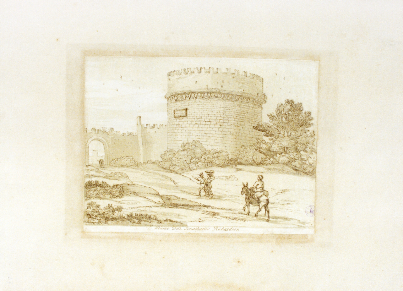 paesaggio con architetture (stampa a colori) di Knapton Charles (sec. XVIII)
