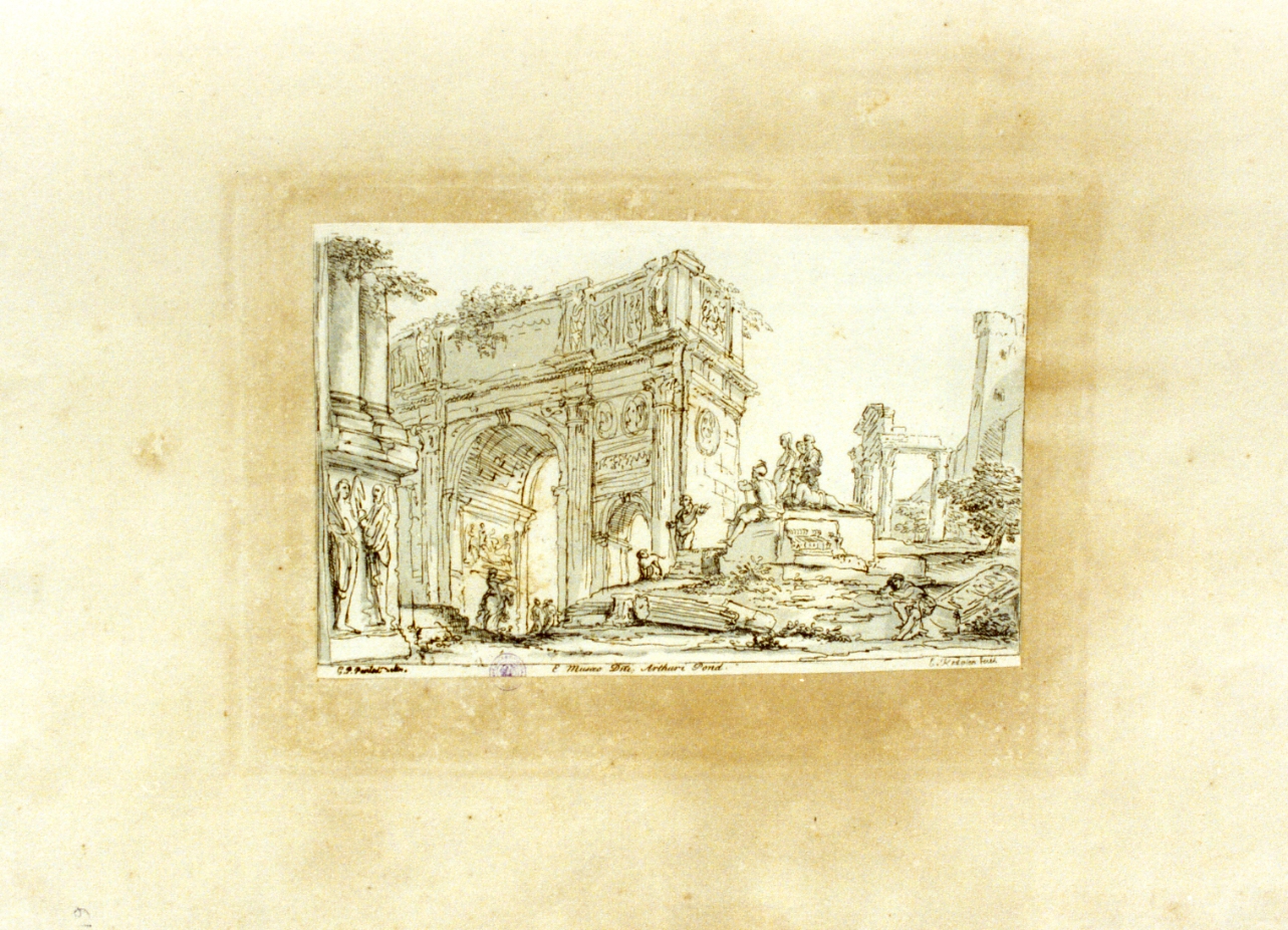 paesaggio con rovine (stampa a colori) di Knapton Charles (sec. XVIII)