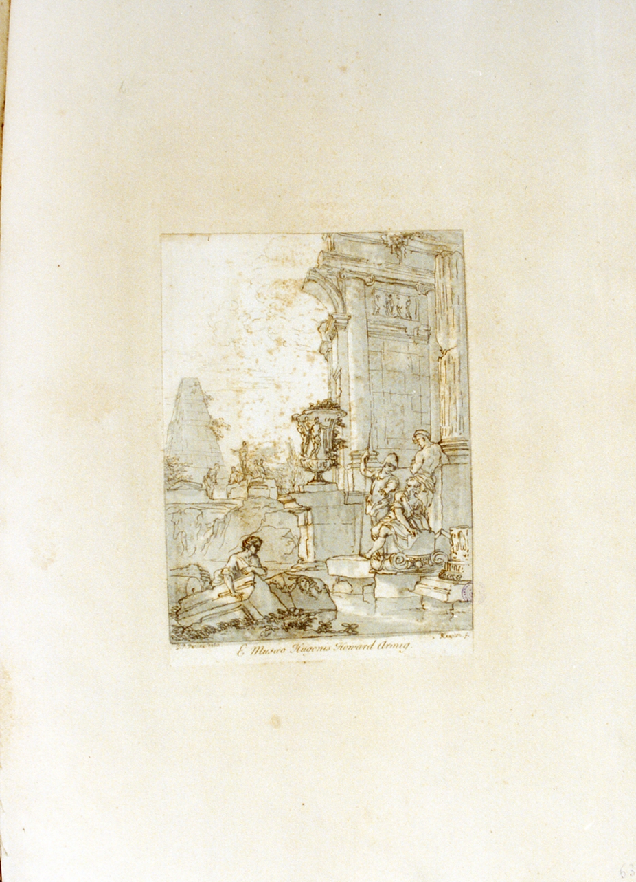 paesaggio con rovine (stampa a colori) di Knapton Charles (sec. XVIII)