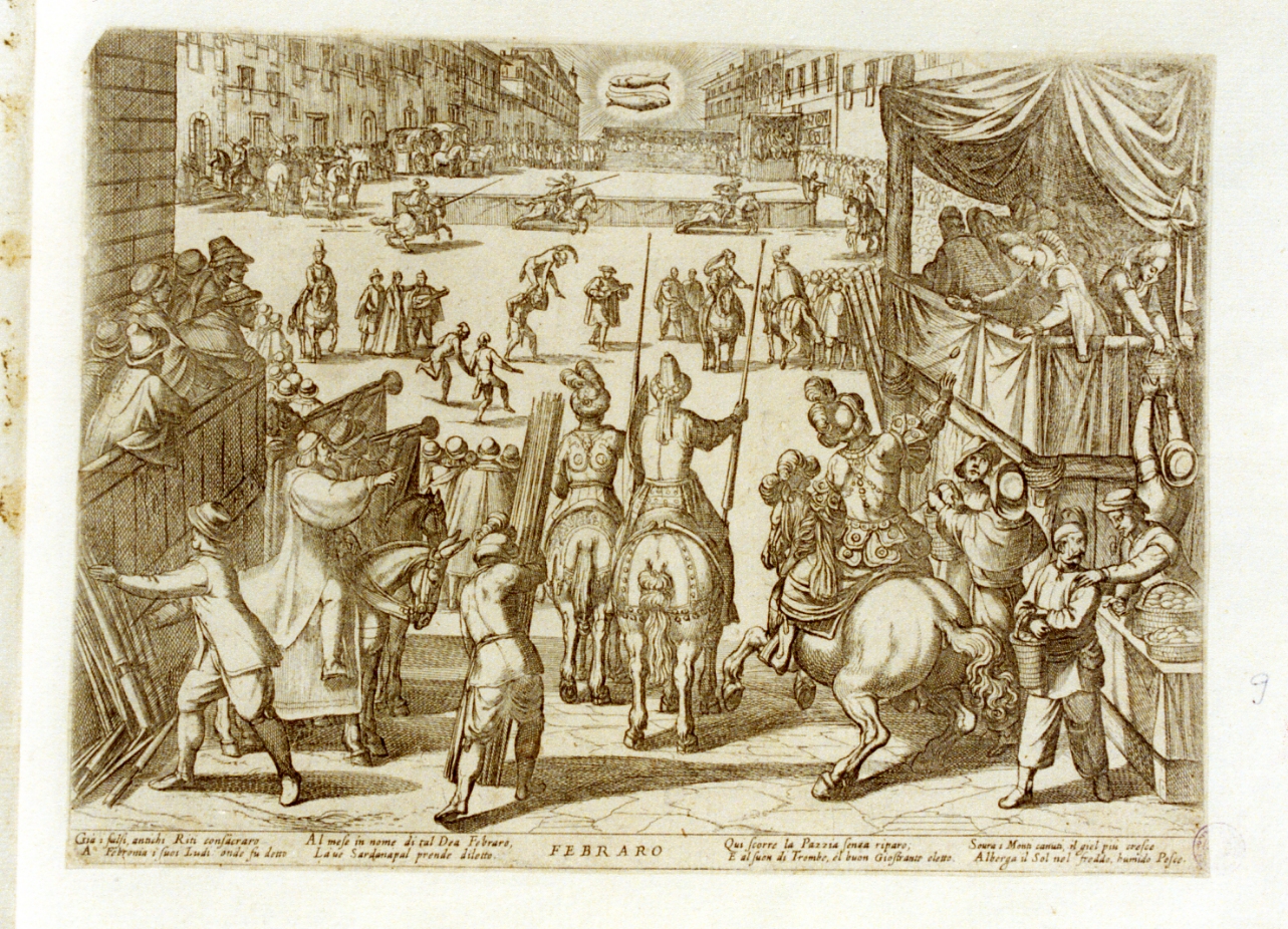 allegoria del mese di febbraio (stampa) di Tempesta Antonio (secc. XVI/ XVII)
