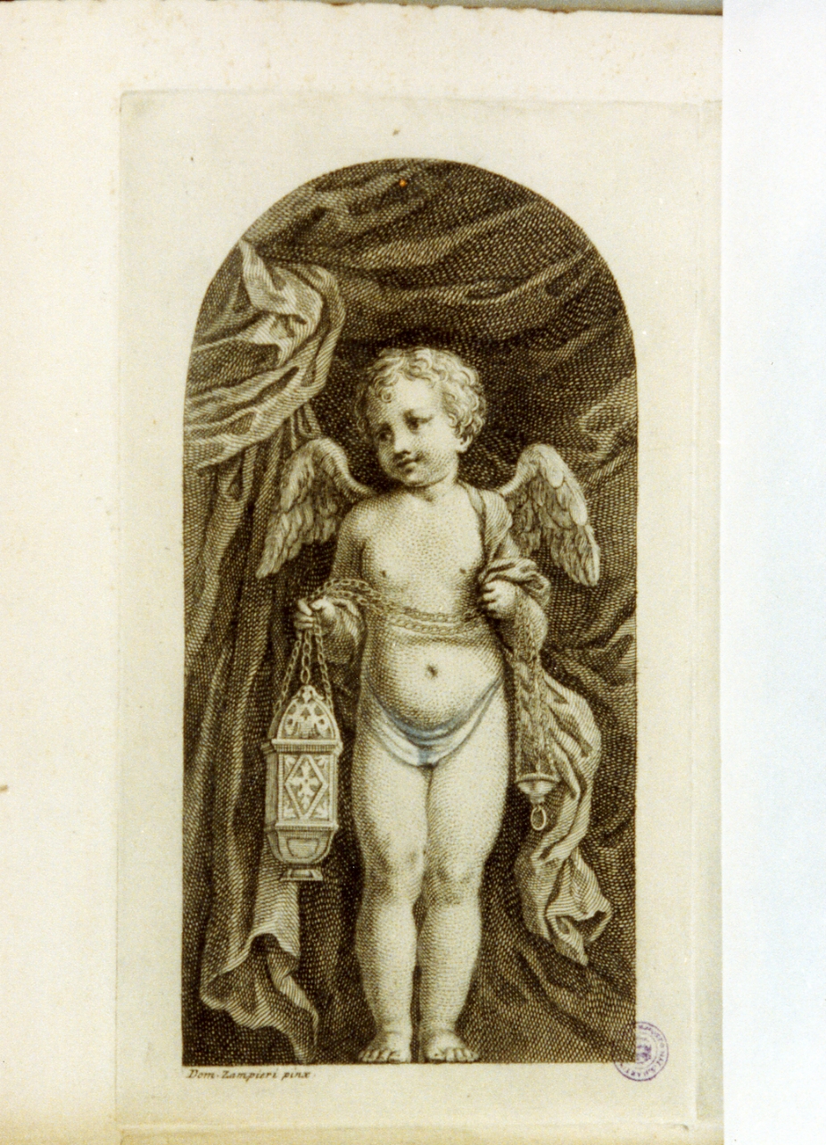 putto alato con turibolo (stampa) - ambito italiano (sec. XVIII)