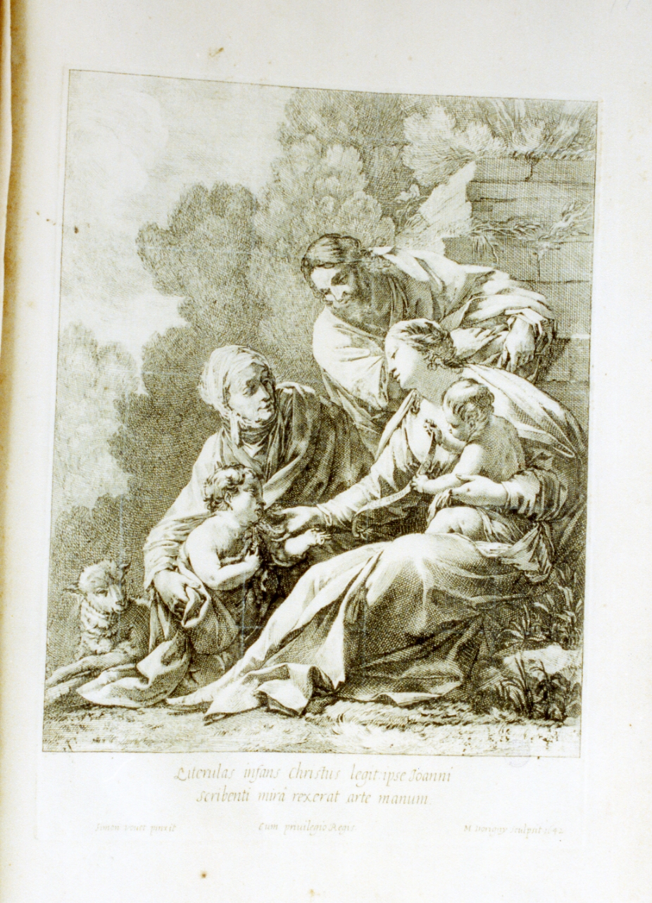 Sacra Famiglia con San Giovannino e Sant'Elisabetta (stampa) di Vouet Simon, Dorigny Michel (sec. XVII)