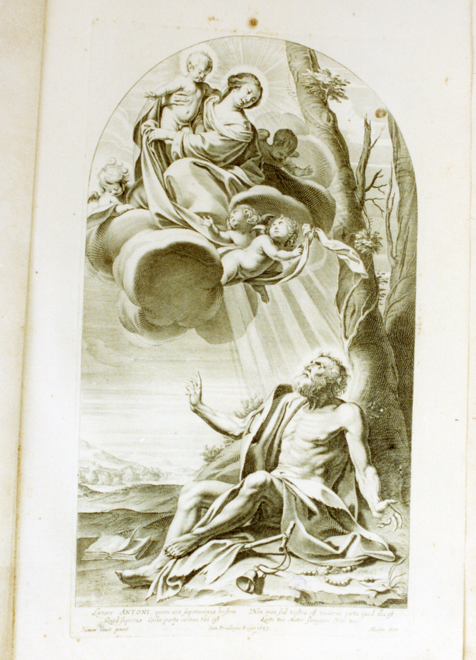 Sant'Antonio abate riceve la visione della Madonna con Bambino (stampa) di Vouet Simon (sec. XVII)