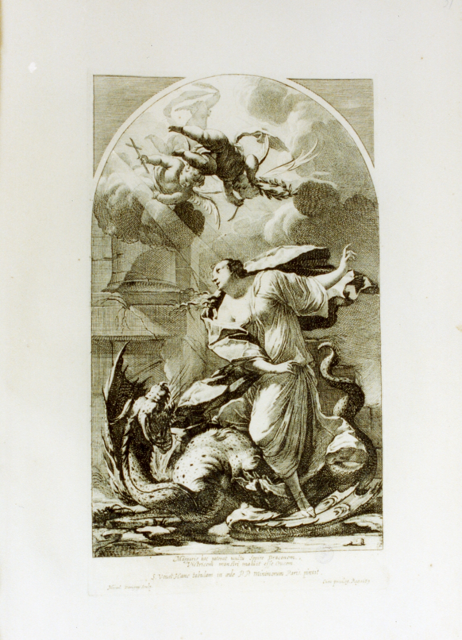 Santa Margherita d'Antiochia (stampa) di Vouet Simon, Dorigny Michel (sec. XVII)