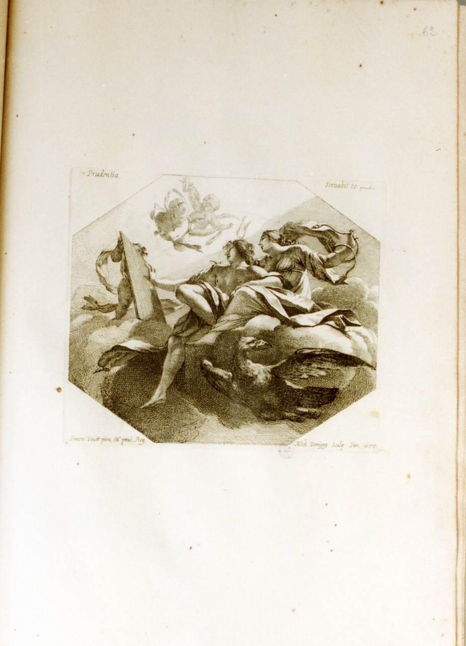 allegoria della Prudenza (stampa) di Vouet Simon, Dorigny Michel (sec. XVII)