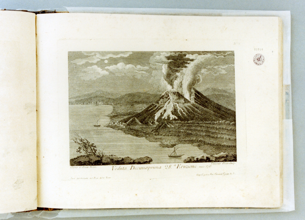 veduta del Vesuvio in eruzione (stampa) di Alloja Vincenzo (secc. XVIII/ XIX)