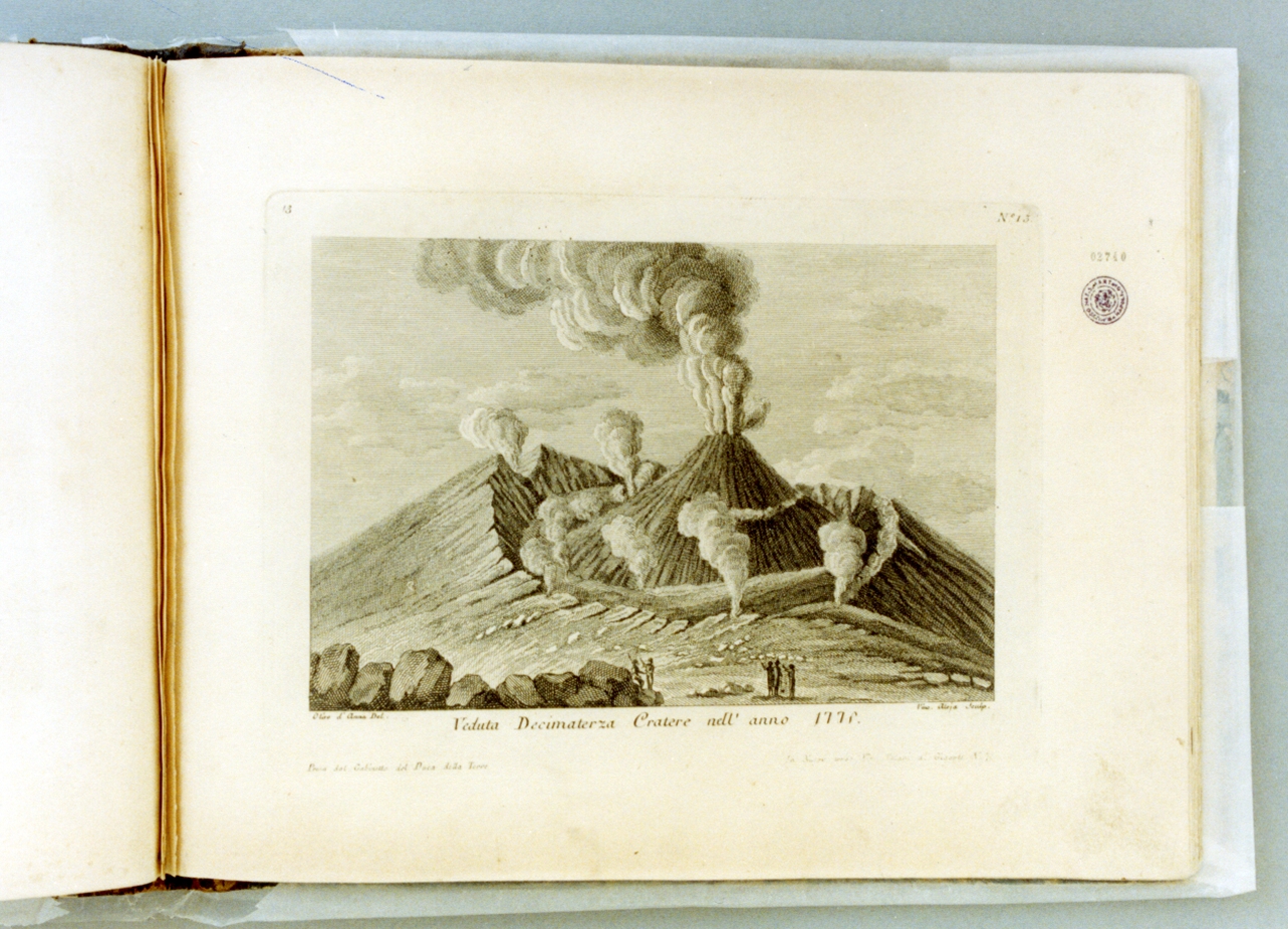 veduta del cratere del Vesuvio (stampa) di Alloja Vincenzo (secc. XVIII/ XIX)
