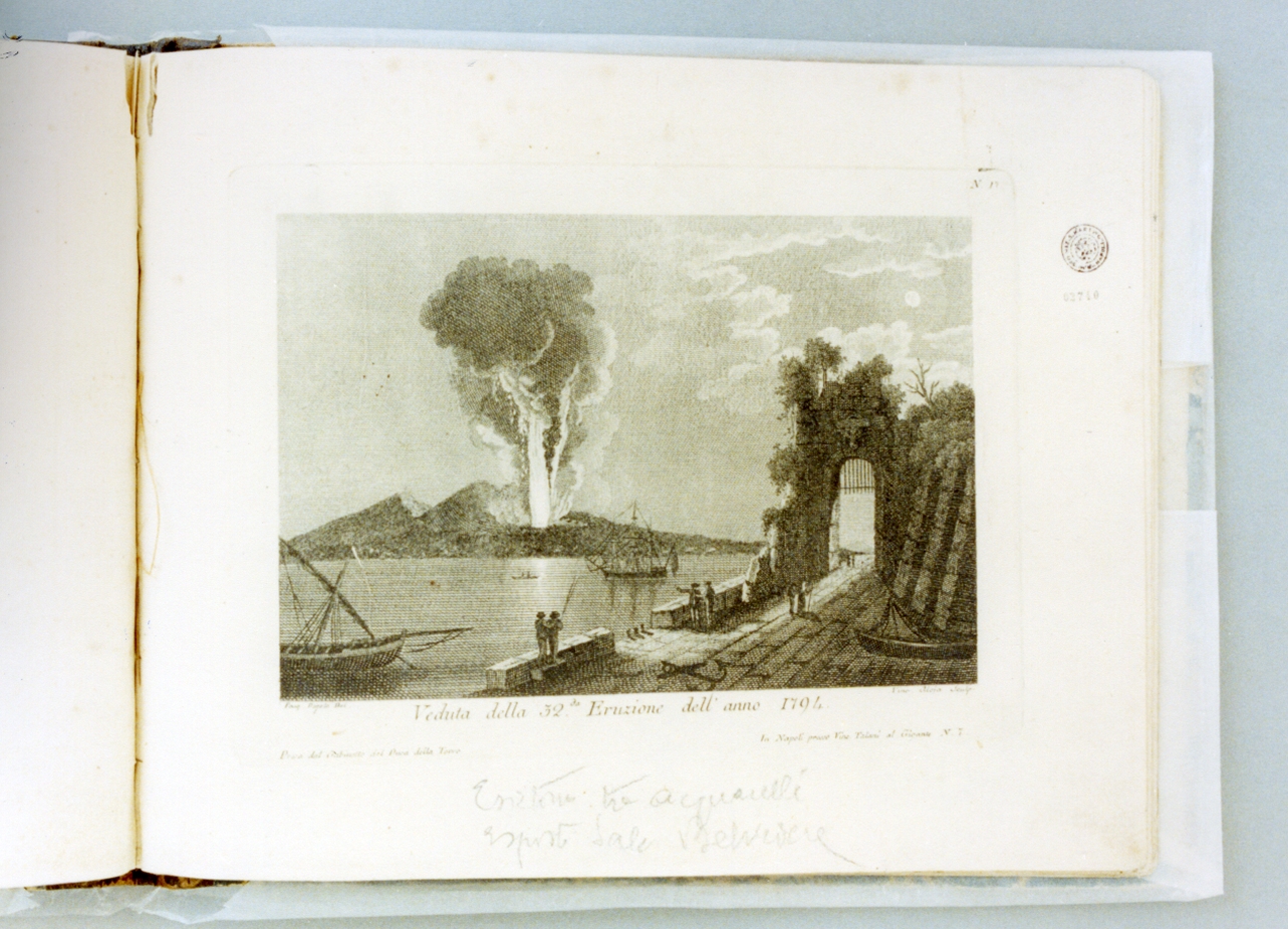veduta del Vesuvio in eruzione (stampa) di Alloja Vincenzo (secc. XVIII/ XIX)