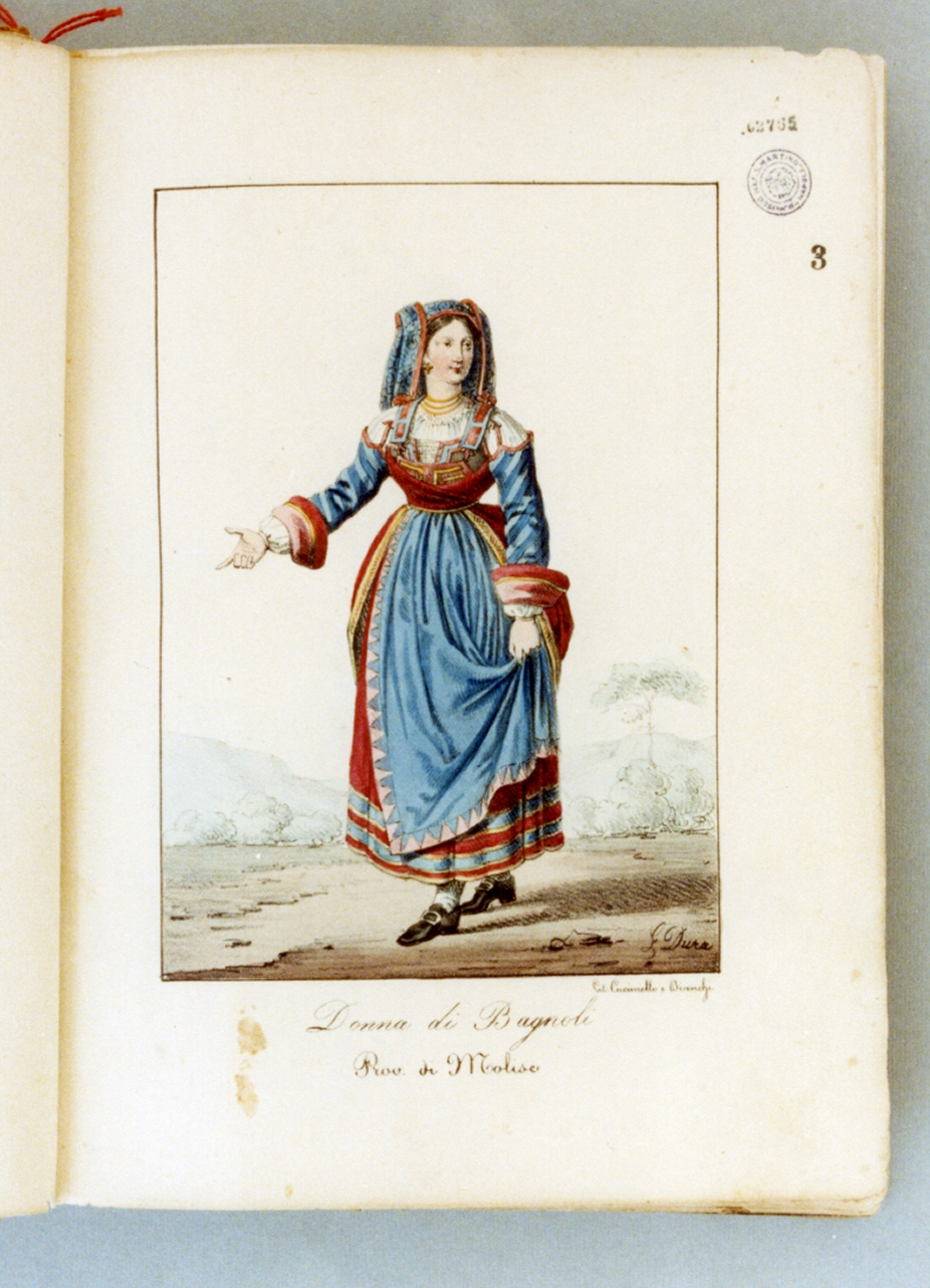 figura femminile in costume tradizionale (stampa a colori) di Dura Gaetano, Cuciniello Domenico, Bianchi Lorenzo (sec. XIX)