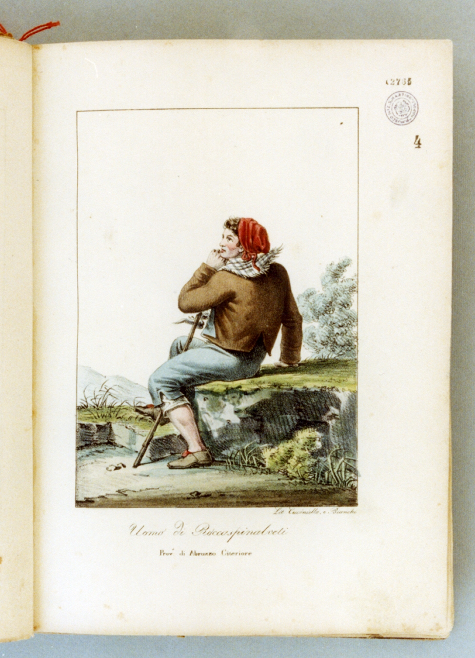 figura maschile di spalle in costume tradizionale (stampa a colori) di Cuciniello Domenico, Bianchi Lorenzo (sec. XIX)
