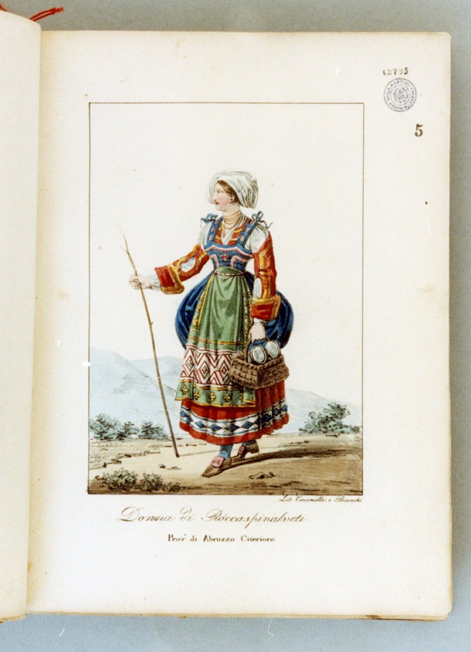 figura femminile in costume tradizionale (stampa a colori) di Dura Gaetano, Cuciniello Domenico, Bianchi Lorenzo (sec. XIX)