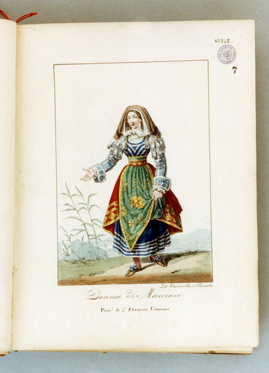 figura femminile in costume tradizionale (stampa a colori) di Bianchi Lorenzo, Cuciniello Domenico (sec. XIX)