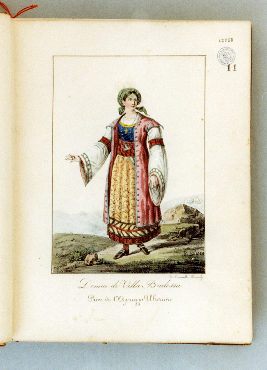 figura femminile in costume tradizionale (stampa a colori) di Bianchi Lorenzo, Cuciniello Domenico, Dura Gaetano (sec. XIX)