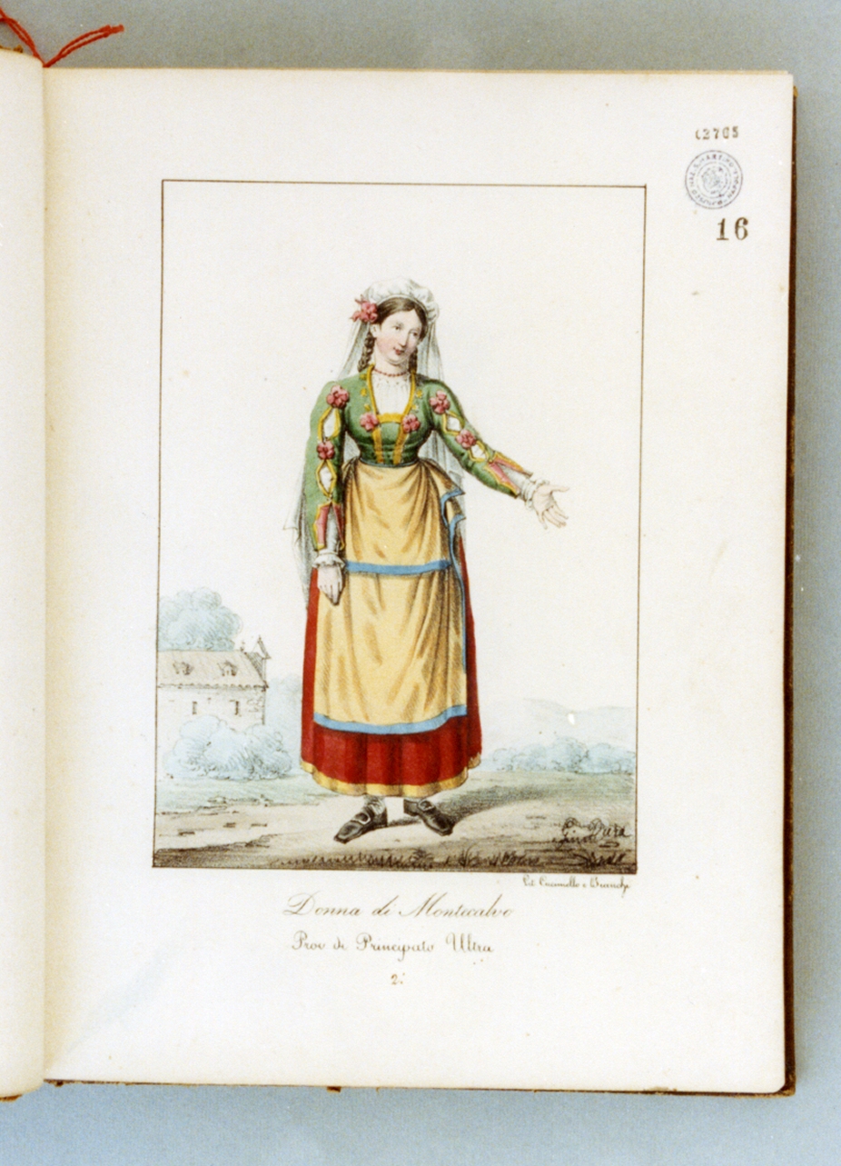 figura femminile in costume tradizionale (stampa a colori) di Cuciniello Domenico, Dura Gaetano, Bianchi Lorenzo (sec. XIX)
