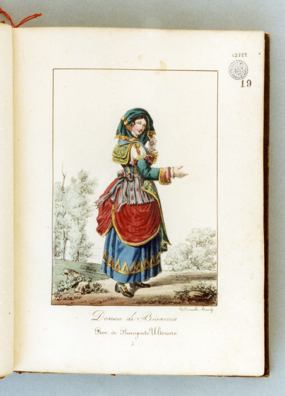 figura femminile in costume tradizionale (stampa a colori) di Bianchi Lorenzo, Cuciniello Domenico, Dura Gaetano (sec. XIX)