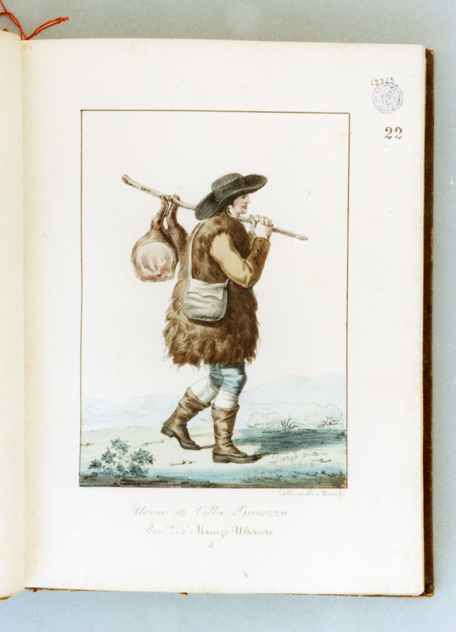 figura maschile in costume tradizionale (stampa a colori) di Bianchi Lorenzo, Dura Gaetano, Cuciniello Domenico (sec. XIX)